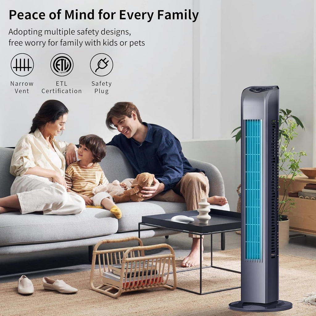 Uthfy Bladeless Tower Fan - 120° Oscillating with Remote Control, 3 Modes & 7.5H Timer | 30 Inch, Black