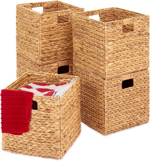 Best Choice Products Cube Storage Baskets - Handwoven Water Hyacinth Organizers, Pack of 5, Natural 10.5x10.5in