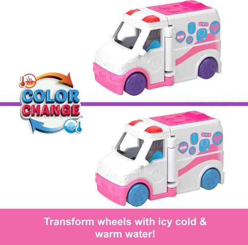 Barbie Mini Doll & Toy Vehicle Set - Color-Change Care Clinic with 1.5-Inch Doll