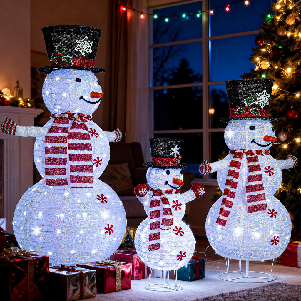 Zeravica Led Snowman Outdoor Decorations, 3PCS Cool White Lighted Snowman for Yard, Patio, Garden - Collapsible for Easy Storage Holiday Christmas Decor