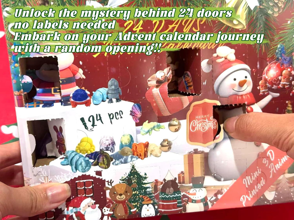 Skiennix Christmas Advent Calendar - Mini 3D Printed Animal Set for Kids | 24 Days of Fun Gifts