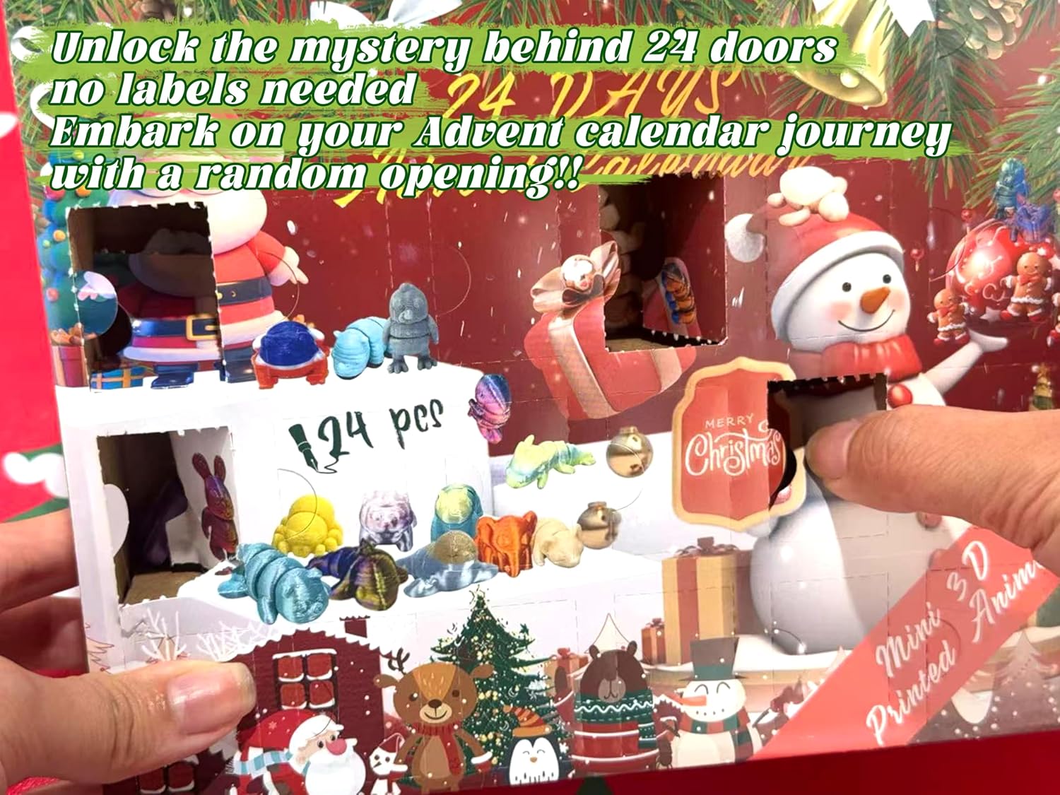 Skiennix Christmas Advent Calendar - Mini 3D Printed Animal Set for Kids | 24 Days of Fun Gifts