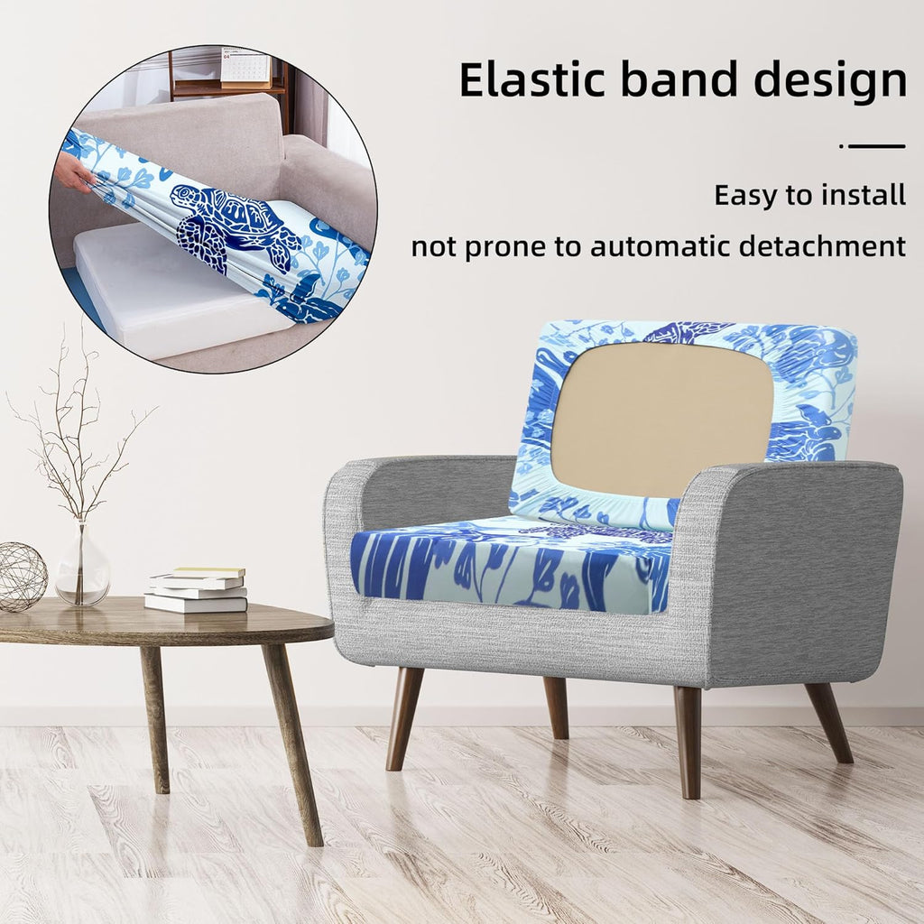 Skiennix 8Pcs Stretch Patio Cushion Covers - Washable Outdoor Sofa Slipcovers | Sea Turtle Design