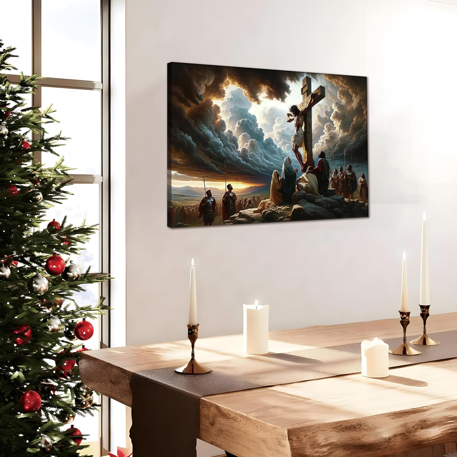 Yaneiro Framed Jesus Canvas Wall Art - Inspirational Good Friday Decor for Living Room | 12x16 Inch
