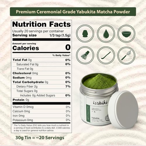 Isshiki Matcha Powder - Premium Ceremonial Grade Yabukita Green Tea from Kyoto - Authentic Japanese Matcha - 30G | 20 Servings