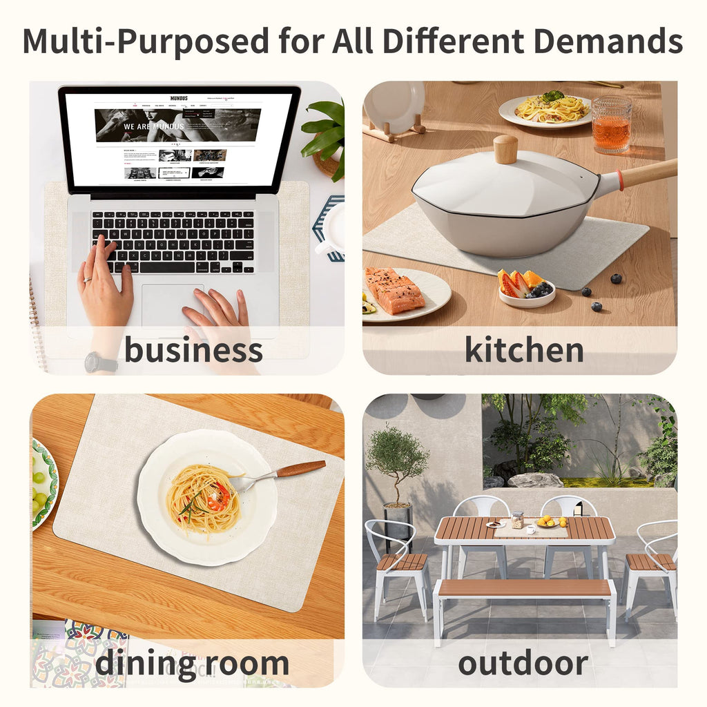 Maxpearl Faux Leather Placemats Set of 8 – Waterproof, Wipe Clean, Heat Resistant, Non-Slip Dining Table Mats for Indoor & Outdoor Use, 17”×12”, Beige