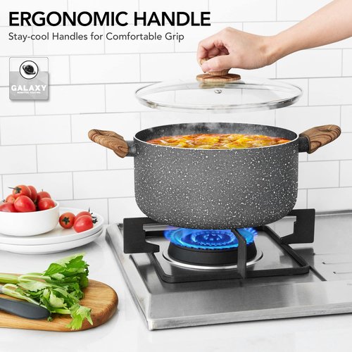 MICHELANGELO 5 Quart Stock Pot with Lid, Nonstick Soup Pot for Cooking, Non Stick Stockpot with Ergonomic Handle, Induction Compatible, Grey Granite
