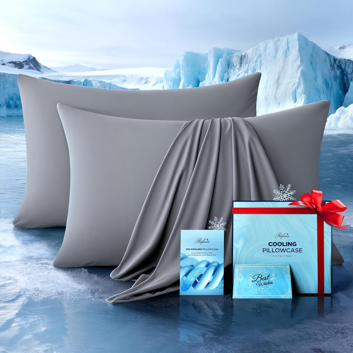 Skiennix Ultra-Chill Cooling Pillowcase Set of 2 - Softer Than Silk, Breathable Bed Covers (Light Gray, Standard)