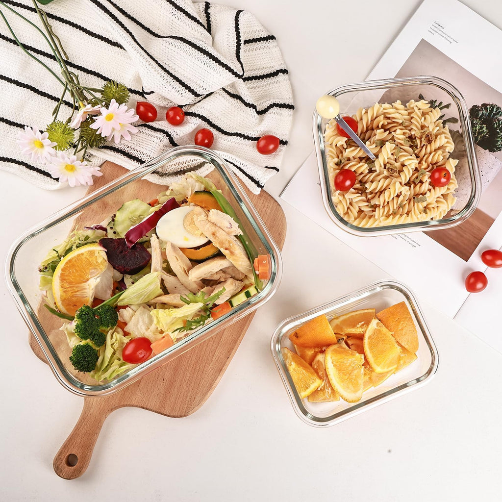 Belgol 8 Pack Glass Meal Prep Containers with Lids, Extra Thick Airtight Food Storage Set (310ml-1510ml/10.5oz–51oz), Leakproof Lunch Boxes for Leftovers