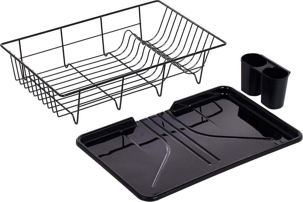 Sweet Home Collection Dish Drainer & Utensil Holder - Easy To Use, 12" x 19" x 5", Black
