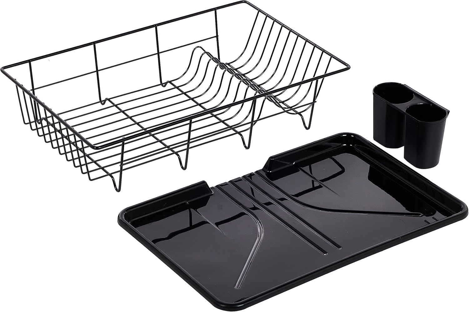 Sweet Home Collection Dish Drainer & Utensil Holder - Easy To Use, 12" x 19" x 5", Black