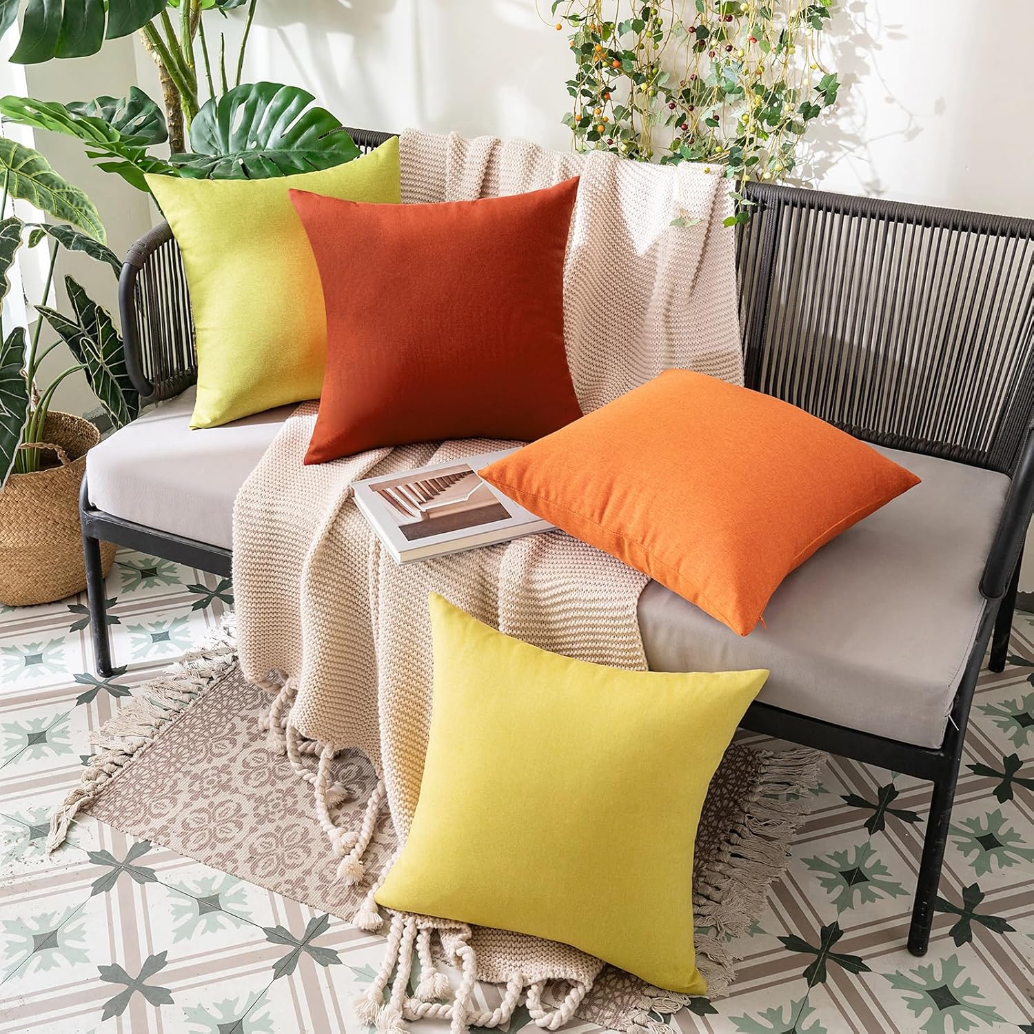 MIULEE Decorative Outdoor Throw Pillow Covers - Waterproof Faux Linen Cushion Cases | 26x26 Inch Burnt Orange (Pack of 2)
