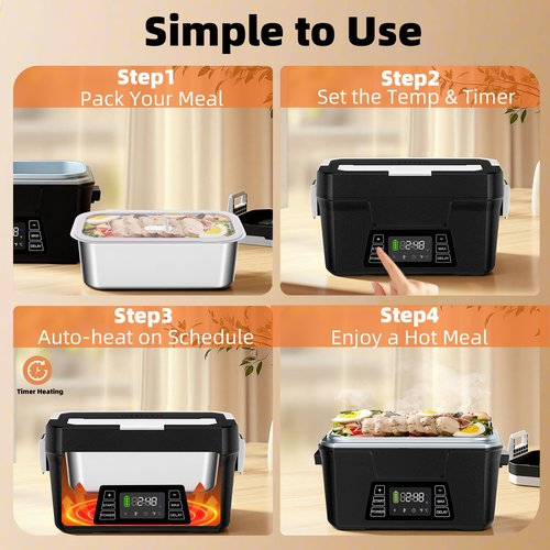 Vabaso Cordless Electric Lunch Box for Adults, 27000mAh Battery Powered Heated Lunch Box with APP, 1.2L (5.1 Cups) Automatic Scheduled Self Heating Lunchbox for Office Work Travel Outdoor, 248℉ Max
