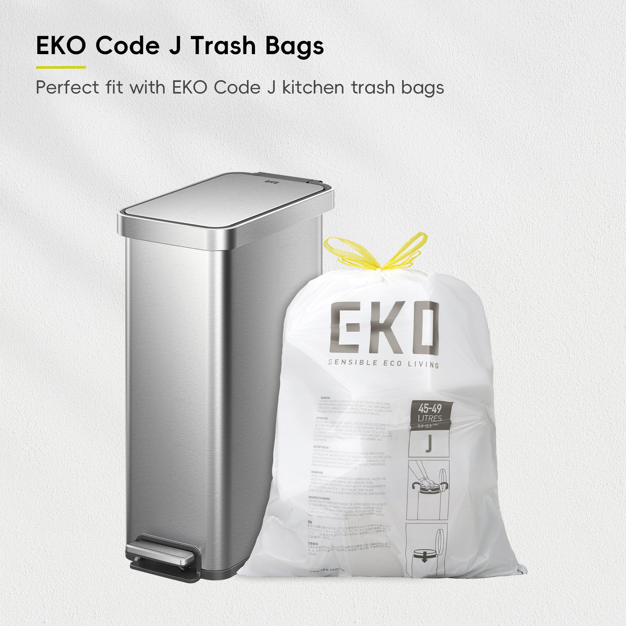 EKO Hudson Slim 50L / 13.2 Gallon Kitchen Trash Can with Lid, Stainless Steel Step Garbage Can for Kitchen or Home, Space-Saving Garbage Can with Soft Close Lid, Stay-Open, Liner Ring, Handle