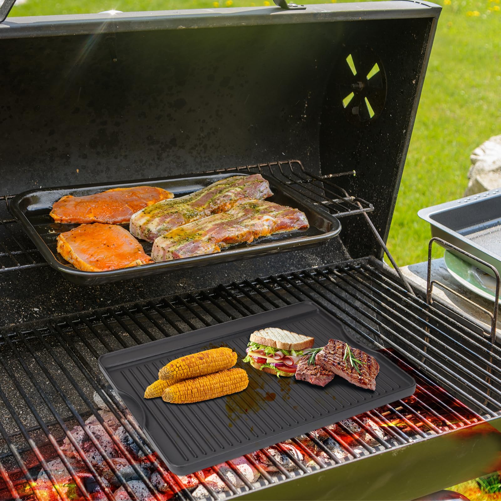 WEBROIL 24" X 16" Reversible Cast Iron Griddle for Camp Chef, Flat Top Plate for Gas/Stove/Charcoal/Propane Grill, Universal 4 Burner Stove Top Griddle for Outdoor Cooking & Camping Accessories