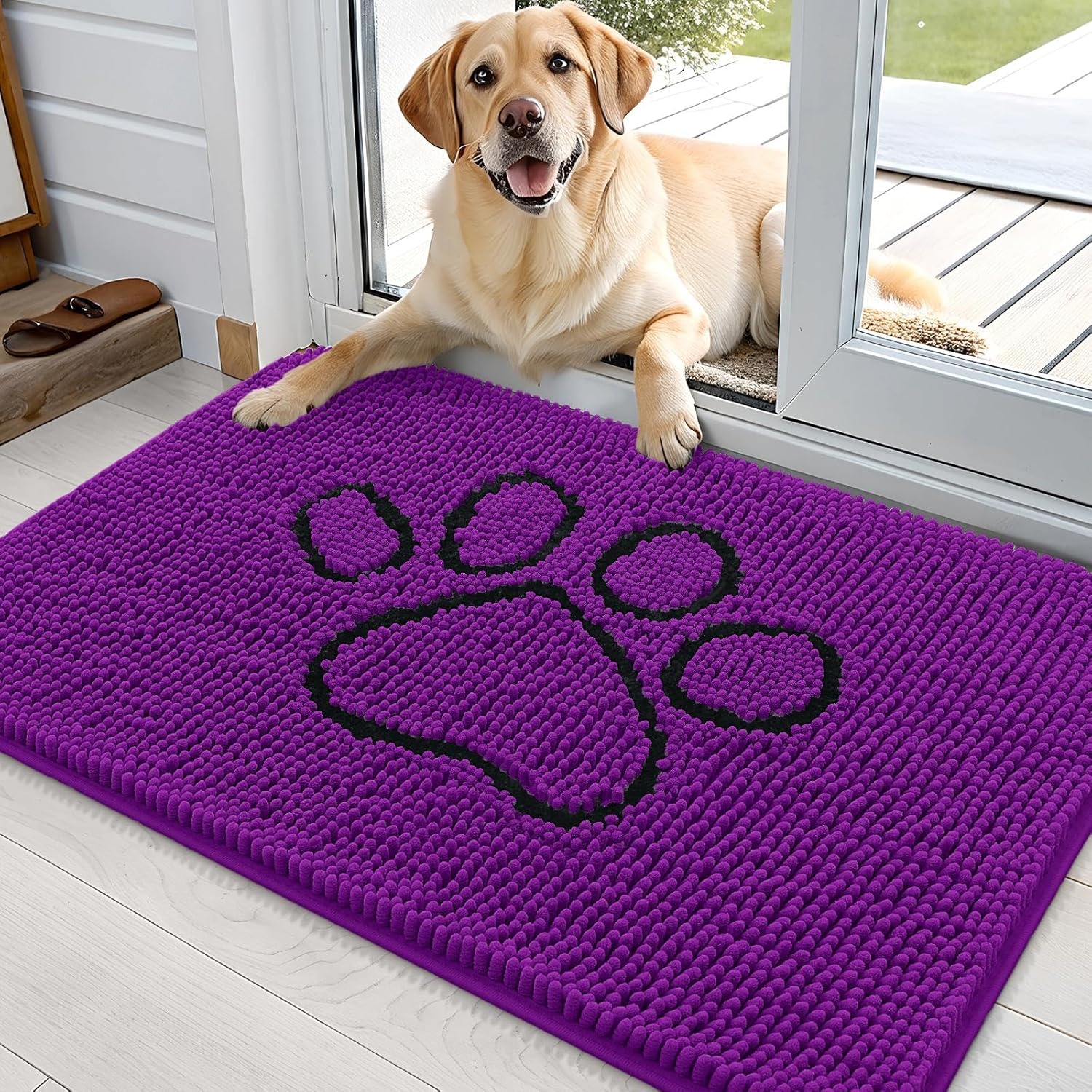 OLANLY Dog Door Mat - Absorbent Non-Slip Mud Mat for Paws | 36x24 Purple Chenille Design