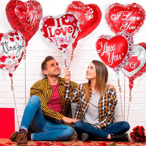 36 Pcs Valentine’s Day Heart Balloons, 18 Inch Heart Foil Balloons, Happy Valentine’s Day Romantic Love Mylar Balloon for Birthday, Engagement, Wedding, Anniversary Party Supplies