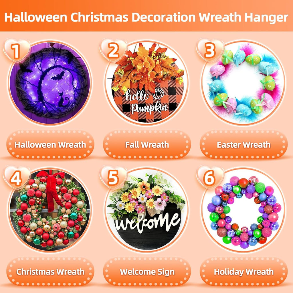 Skiennix Large Clear Wreath Door Hanger - 60lb Over-The-Door Hooks for Holiday Decorations