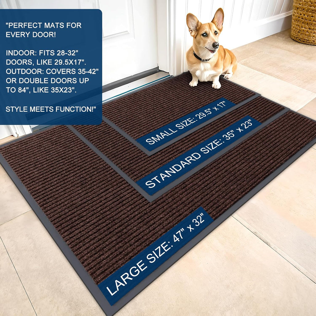 OLANLY Heavy Duty Waterproof Front Door Mat - 2-Pack 29.5 x 17 Inch, Fade Resistant, Easy Clean, Brown