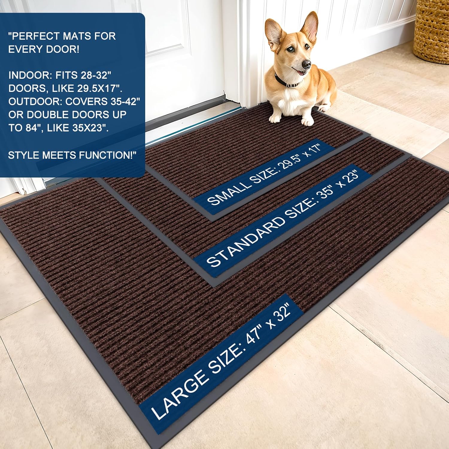 OLANLY Heavy Duty Waterproof Front Door Mat - 2-Pack 29.5 x 17 Inch, Fade Resistant, Easy Clean, Brown