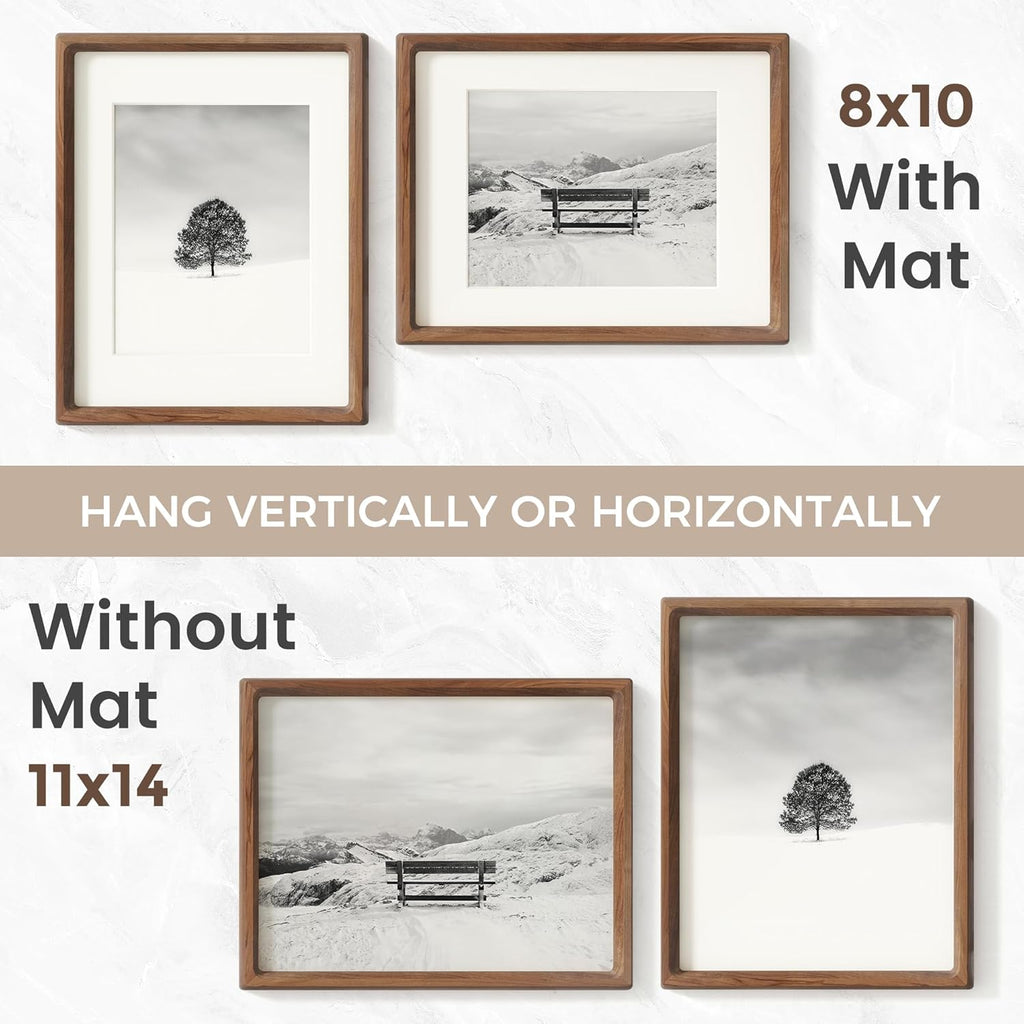 Natural Walnut Wood Picture Frame by USA-Sourced | Handcrafted 11x14 Frame with Tempered Glass for 8x10 Photos
