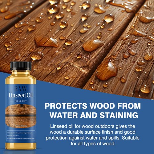 Raw Linseed Oil for Wood Protection - Natural Linseed Oil Refreshes Wood Naturally - Repair and Condition Wood Patio Furniture, Decks - 7.1 oz