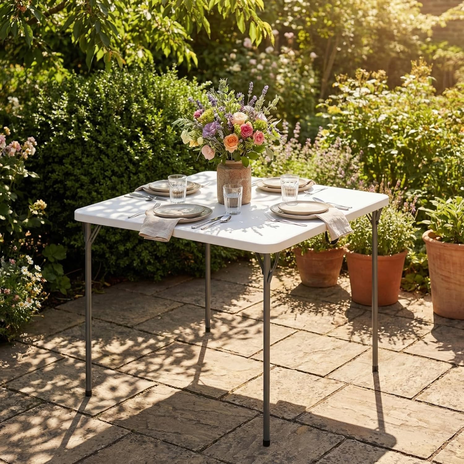 Regine Switzerland 34" Square Folding Table - Heavy-Duty, 330lbs Capacity, Portable for Indoor/Outdoor Use, White