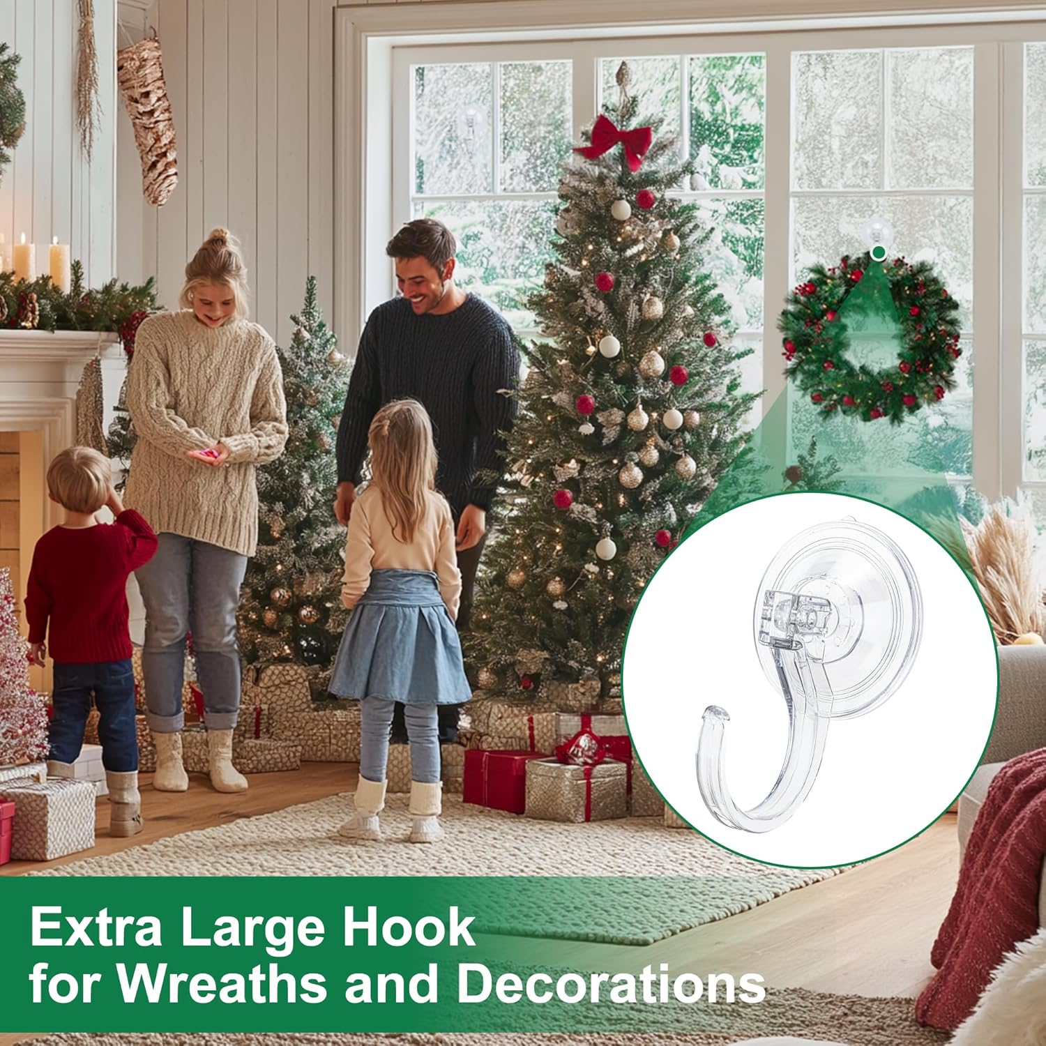 Antimbee Extra Large Wreath Hangers - Heavy Duty Suction Cup Hooks for Front Door | No Tools, Holds Up to 18 Lbs