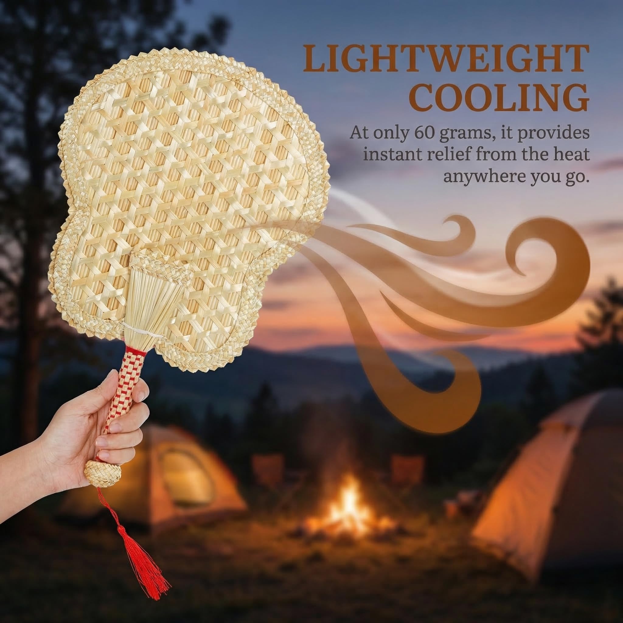 Goaste 2 Packs Hand Woven Fan, Handheld Wheat Straw Fans, Rustic Chinese Manual Fan for Summer Cooling, Wedding Palm, Home Decoration, DIY Decoration, Elderly Travel Supplies, Personal Use Gift