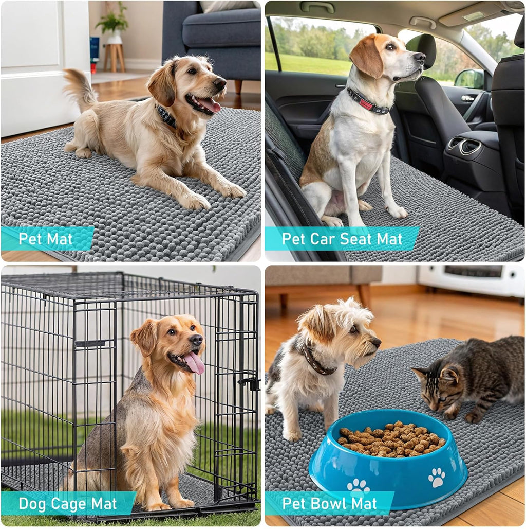 OLANLY Dog Door Mat - Absorbent Non-Slip Washable Chenille Mat for Muddy Paws | 54x32 Grey