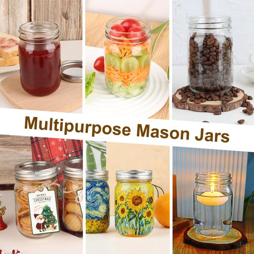 HWASHIN 20 Pack 12 oz Mason Jars with Lids and Bands, Regular Mouth Canning Jars, Clear Glass Jars for Canning, Pickling, Preserving, DIY Projects