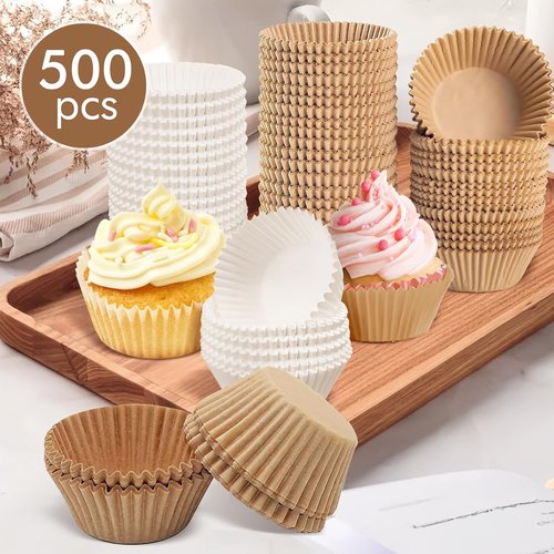 Bake Choice Cupcake Liners - 500pcs Food Grade Non-Stick Greaseproof Muffin Wrappers | Brown