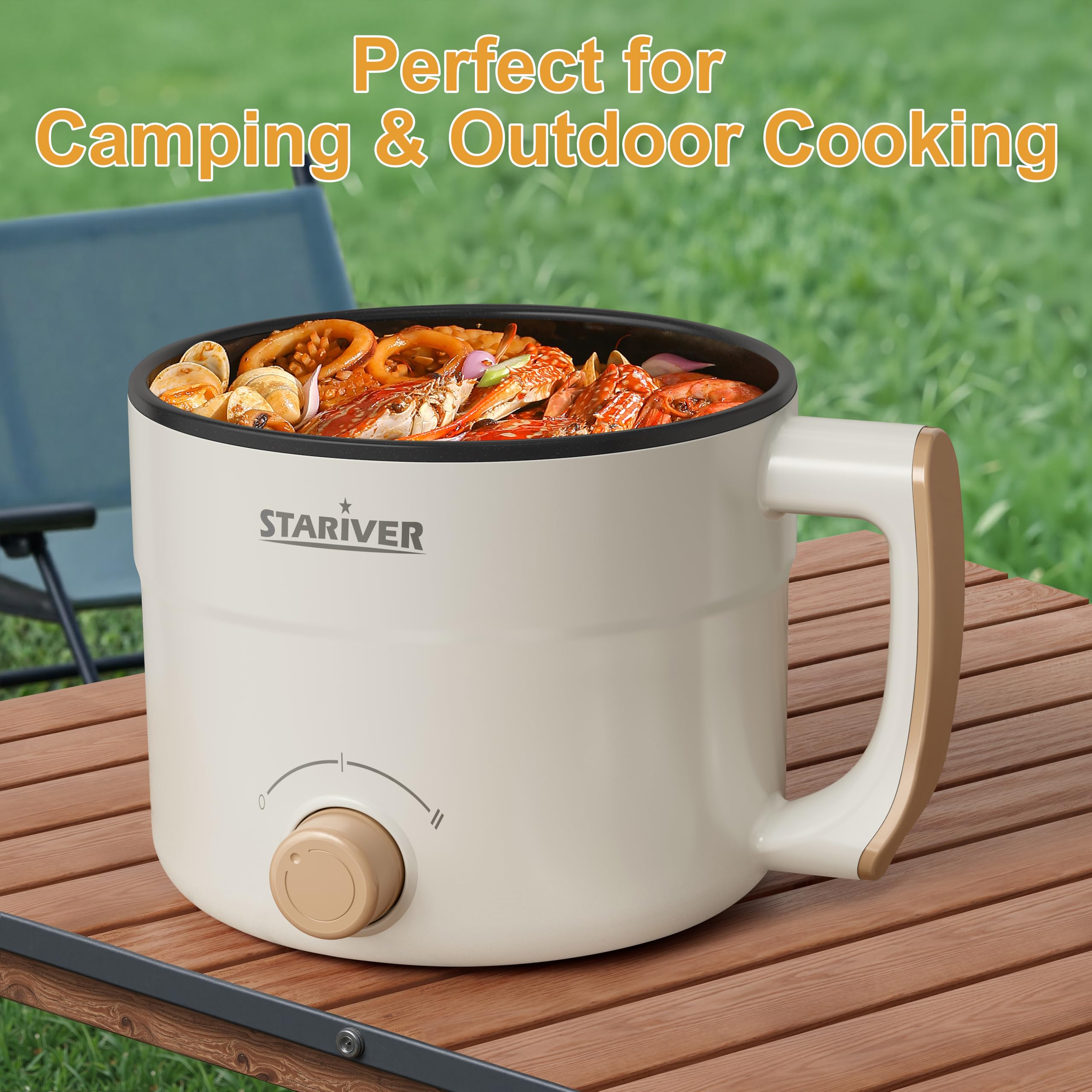 Stariver 1.5L Electric Hot Pot - Mini Portable Electric Pot, Non-Stick Noodle Cooker for Ramen, Soup, Pasta, Egg, Oatmeal - Overheat & Boil-Dry Protection - Ideal for Dorm, Office, Travel Gift