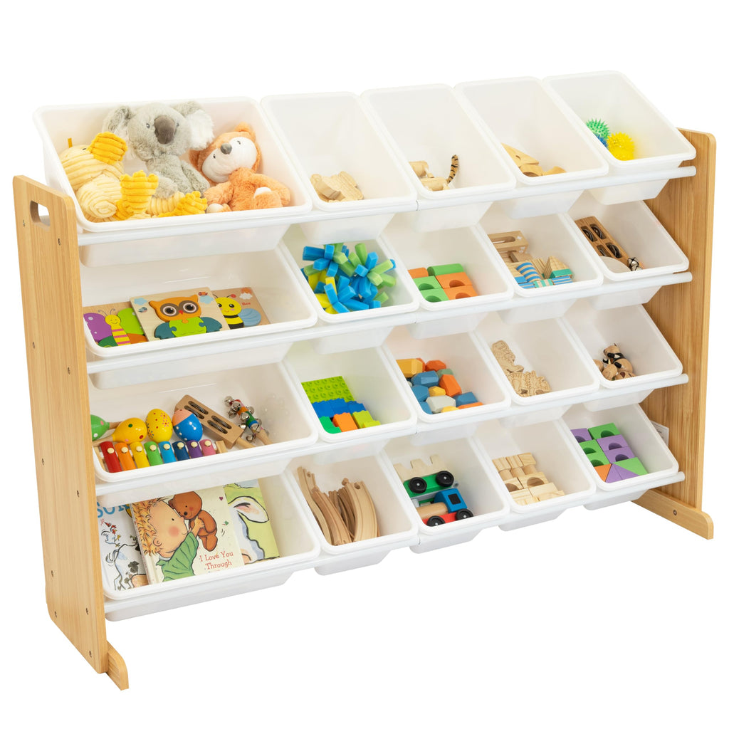 Humble Crew Toy Storage Organizer with 20 Removable Storage Bins for Kids Playroom, 4-Tier Toddler Toy Organization and Storage, Natural/White