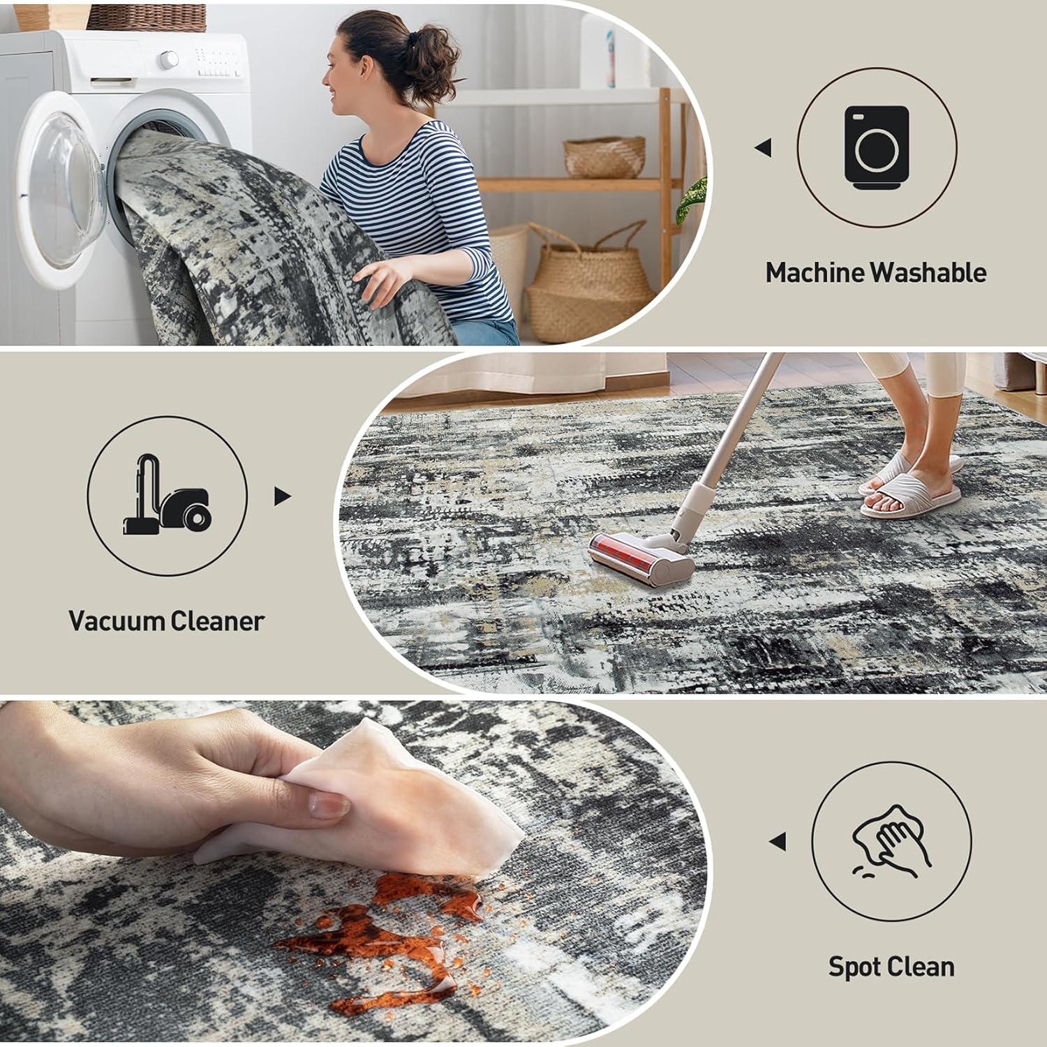 Skiennix 8x10 Area Rug - Washable Modern Abstract Design | Soft Anti-Skid Carpet for Living Room & Bedroom