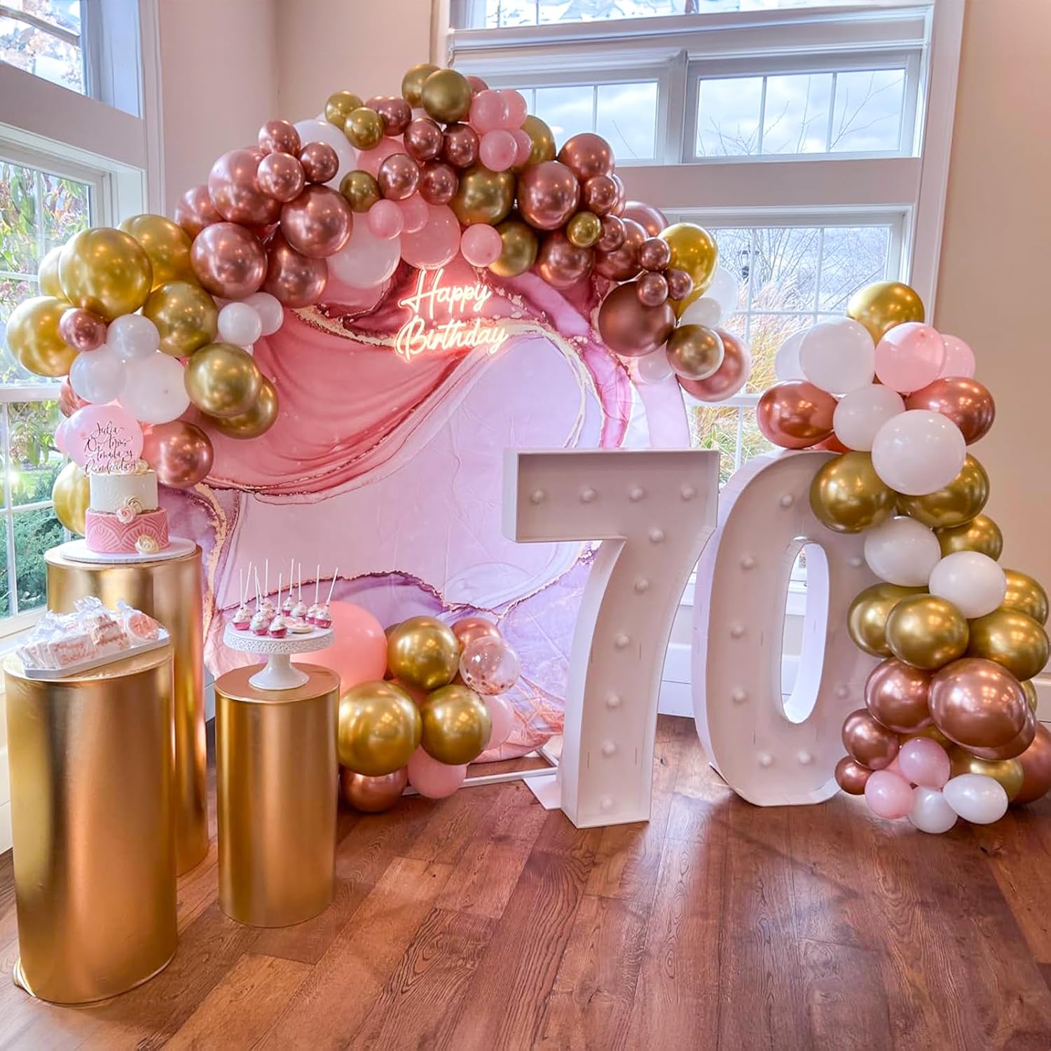 Skiennix Pink Gold Balloons Set - 12 Inch Pink & White Latex Balloons with Confetti | Perfect for Bridal, Baby Shower, and Birthday Decorations