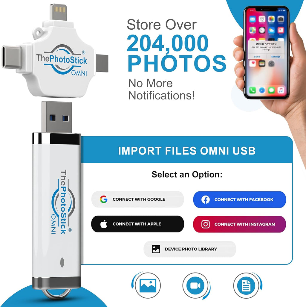 ThePhotoStick® Omni 32GB USB Flash Drive - Automatic Photo & Video Backup for iPhone, Android, Mac & PC