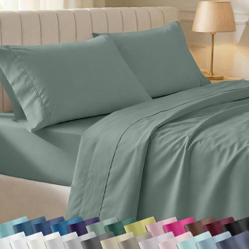 California Design Den King Size Bed Sheet Set - 100% Soft Cotton, 400 Thread Count, Deep Pockets | Sage Green
