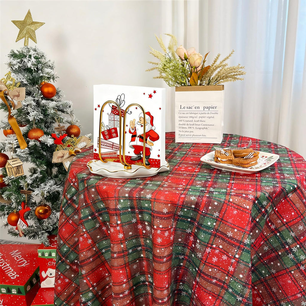Modern Standing Napkin Holder for Table， Ceramic Gold Napkin Holders for Christmas Paper Napkins， Xmas Cocktail Tissue Dispenser,Servilleteros para Mesas for kitchen, dining, counter tops, outdoors
