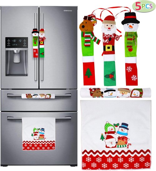 JOYIN Christmas Kitchen Appliance Handle Covers - 5 Pieces for Refrigerator, Microwave & Oven | Festive Indoor Décor
