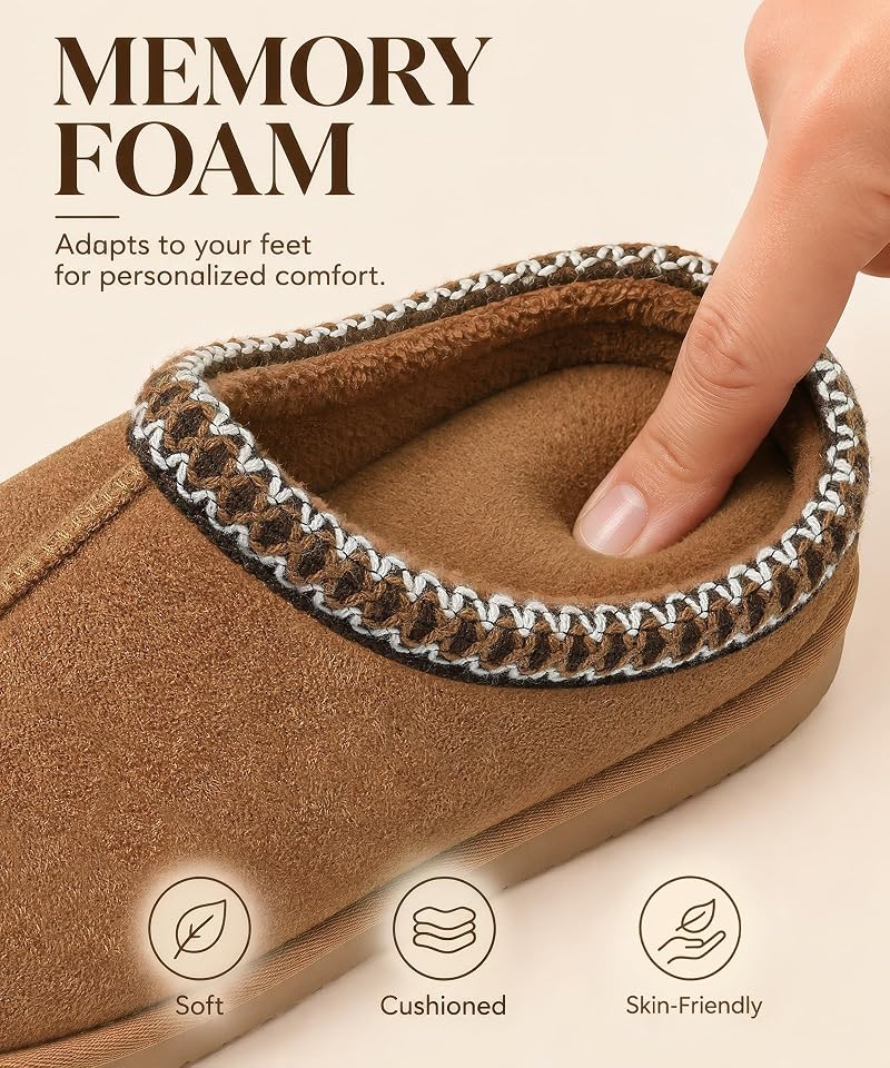 Chestnut Litfun Cozy Memory Foam Slippers for Women - Faux Suede Clog House Shoes, 6.5-7