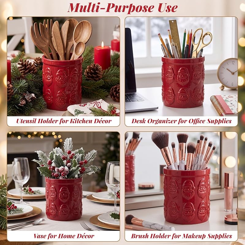 Santa Utensil Holder - Ceramic Christmas Kitchen Decor (Variation: Santa)