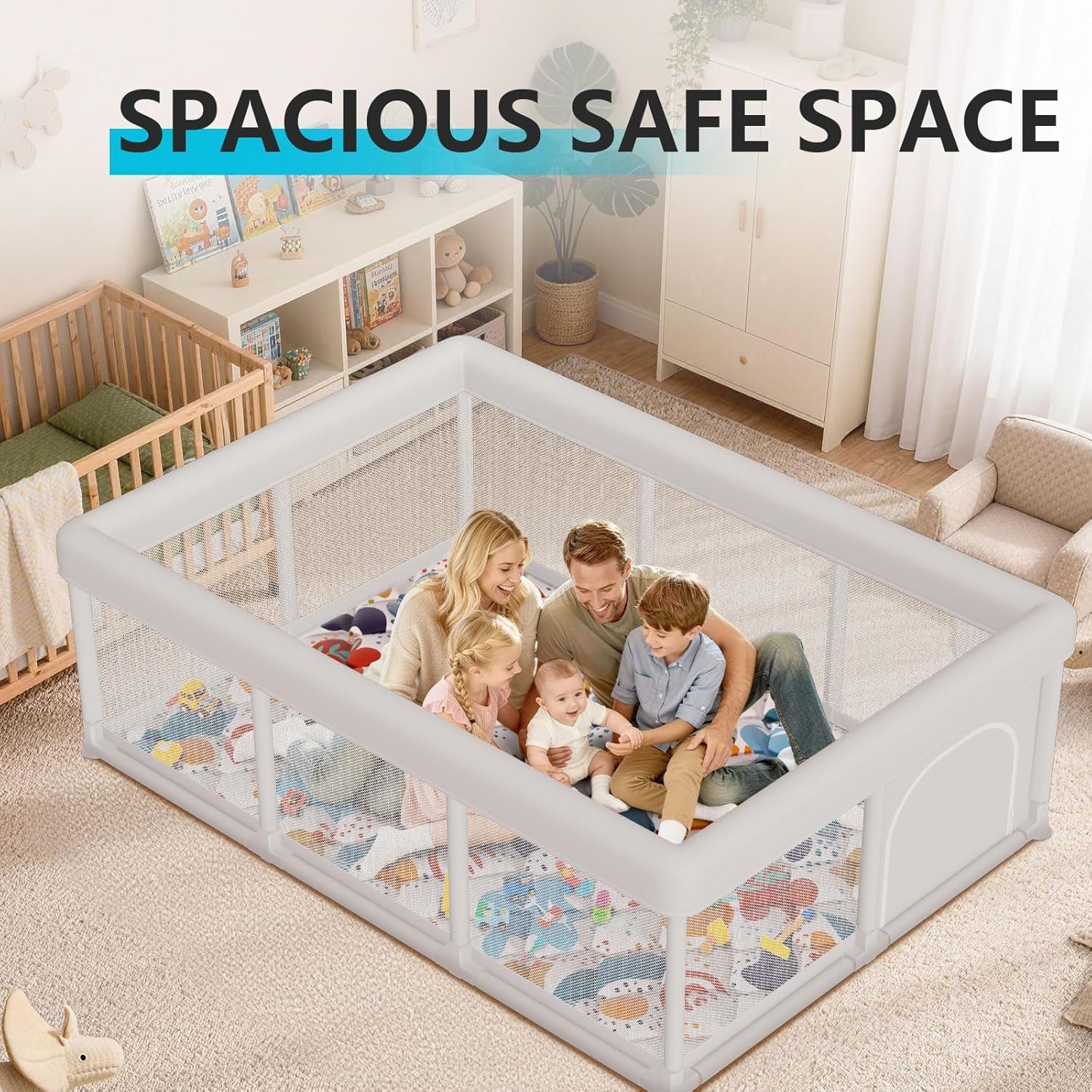 Regine Switzerland Baby Playpen - Large 74"x50" Indoor & Outdoor Play Yard with Zipper Gates & Breathable Mesh