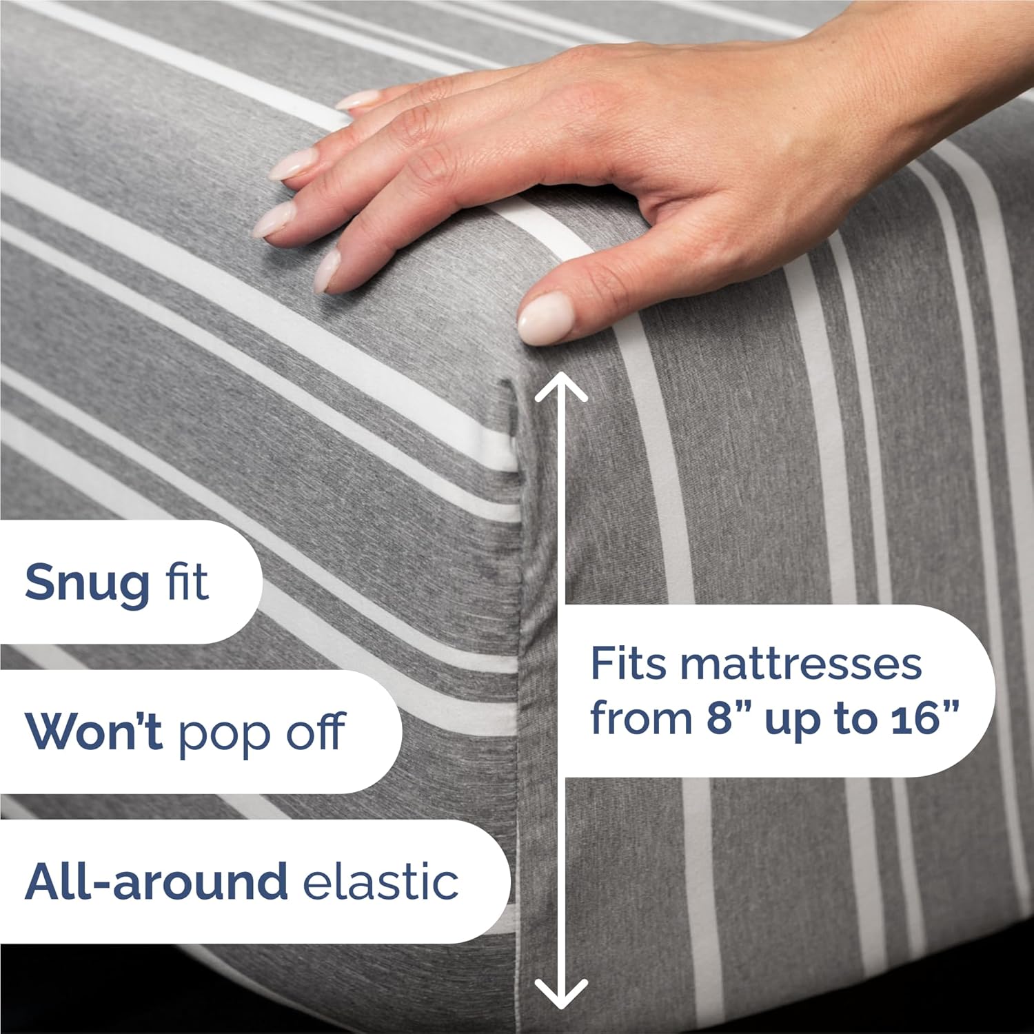Split King Size 5 Piece Sheet Set | Comfy Cooling Bed Sheets - Hotel Luxury Bedding - Grey Stripes