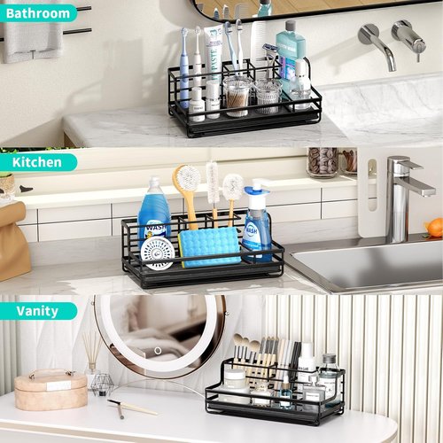 HapiRm Toothbrush Holder - 5-Partition Bathroom Organizer with Instant Drying Stone | Black Stainless Steel