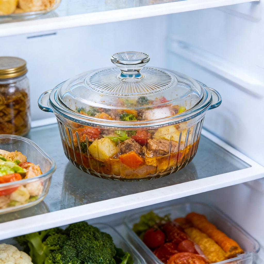 Round Glass Casserole Dish With Lid - 2.4QT Borosilicate Oven Baking Dish | Clear Cookware for Cooking & Serving