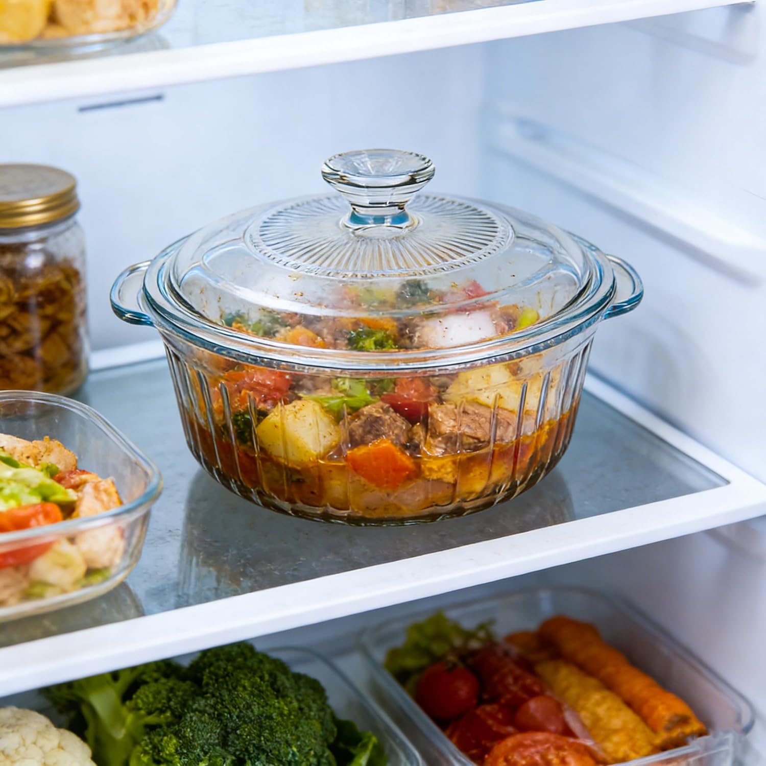 Round Glass Casserole Dish With Lid - 2.4QT Borosilicate Oven Baking Dish | Clear Cookware for Cooking & Serving