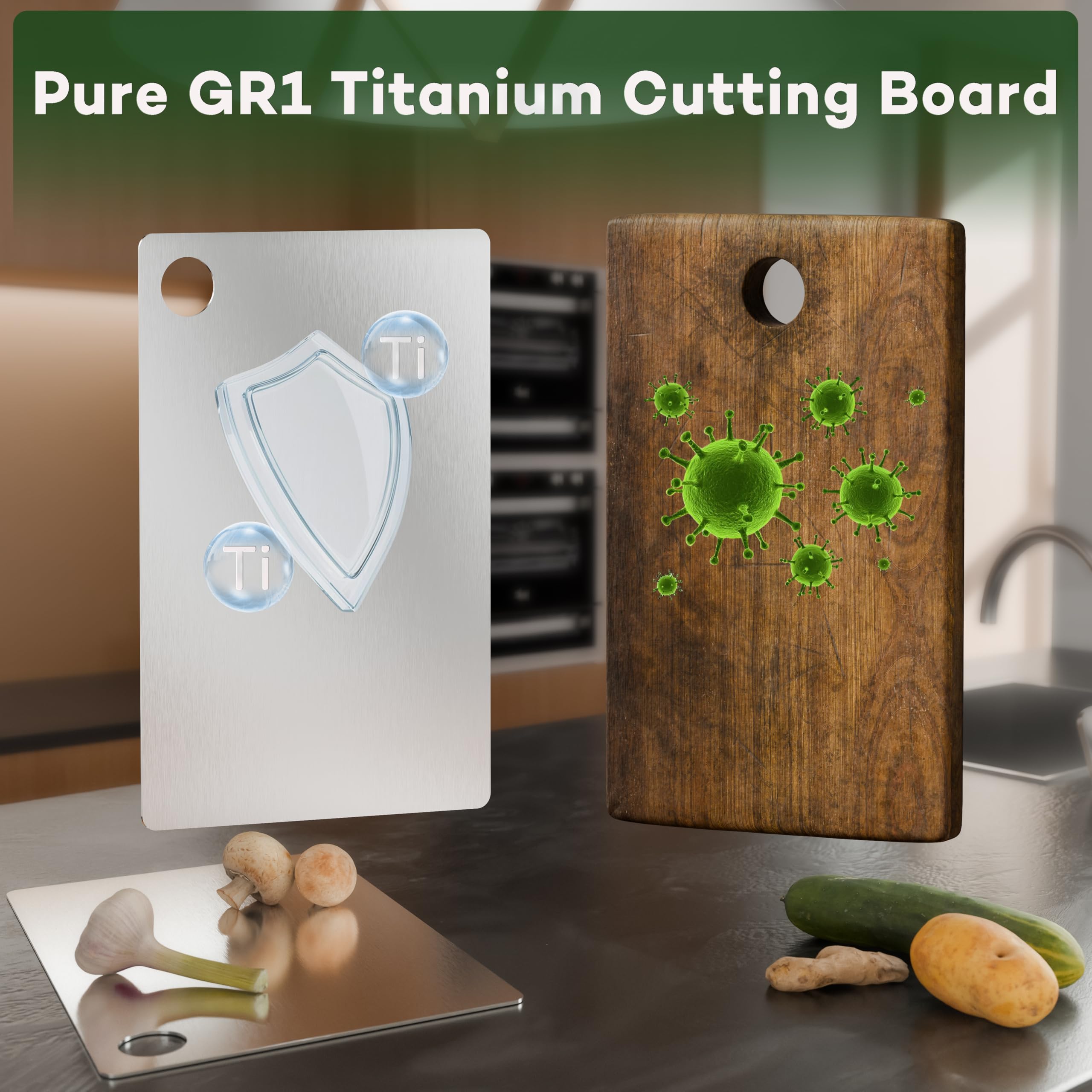 Titanium Cutting Board |100% Pure GR1 Titanium Cutting Board 0.08" Thick |Durable and Double-Sided Cutting Boards for Meat, Fruits and Vegetables | Dishwasher Safe (15" x 10" x 0.08")(Gray)
