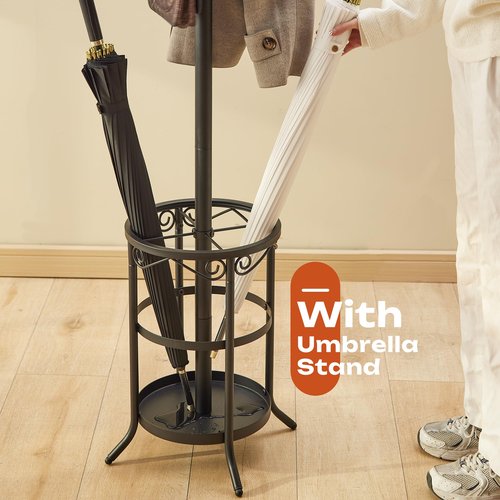 GHWIE Freestanding Coat Rack Stand with Umbrella Holder and Hat Hanger Organizer Rack