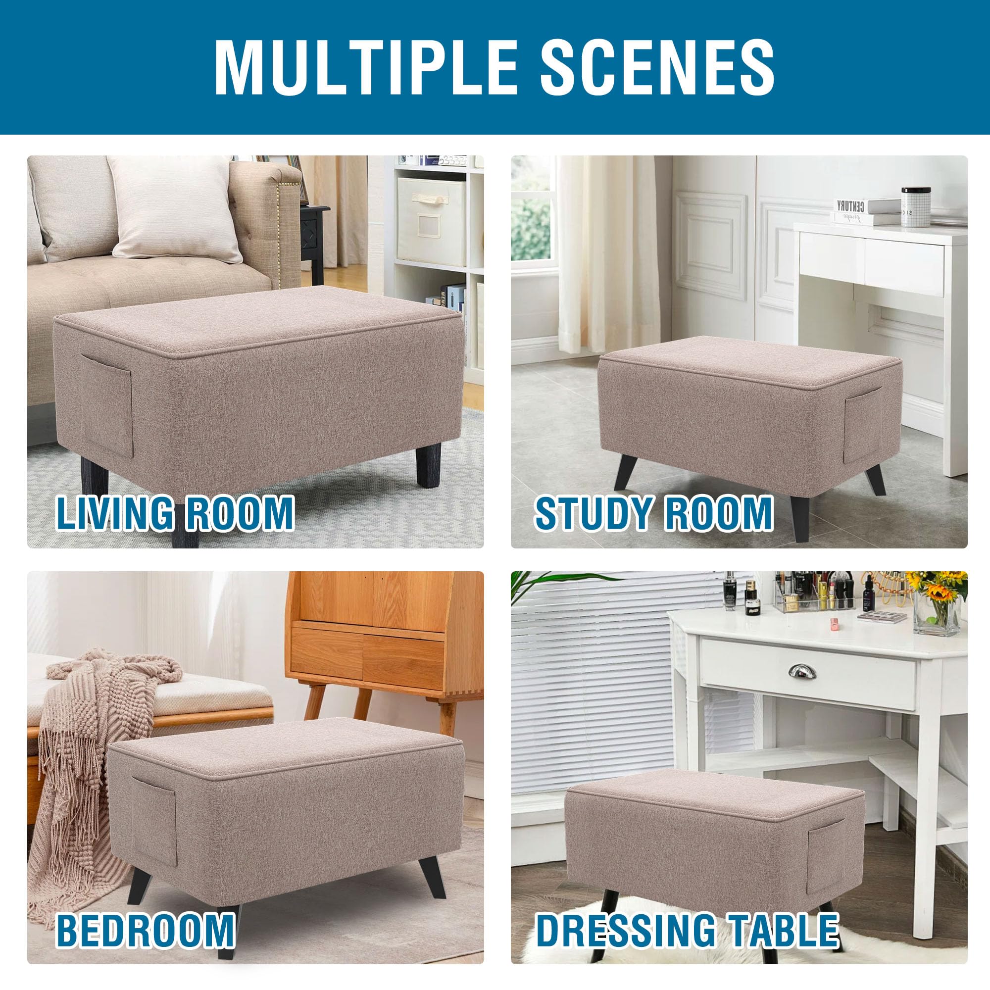 H.VERSAILTEX Sturdy Ottoman Cover Folding Storage Stool Furniture Protector Soft Rectangle Slipcover with Storage Side Pocket Fit Length 33"-34" Footrest Removable Washable - Heather Ivory